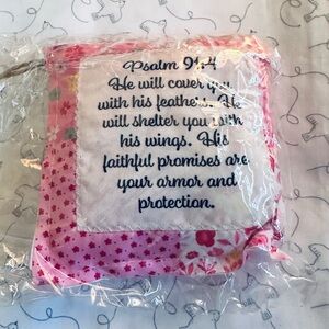 Prayer Quilt 4”x4” with Cross inside, tag, Safety pin and sealed bag